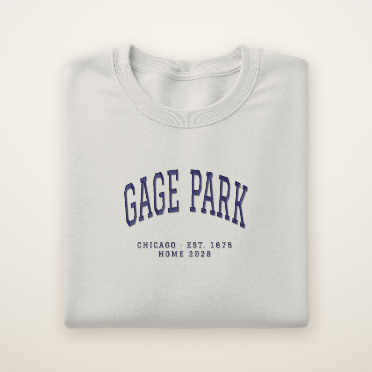 Gage Park Chicago Home 2026 Embroidered Crewneck — Navy Thread on Ash