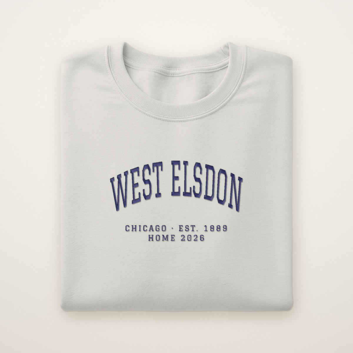 West Elsdon Chicago Home 2026 Embroidered Crewneck — Navy Thread on Ash