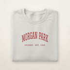 Morgan Park Chicago Embroidered Crewneck — Red Thread on Ash
