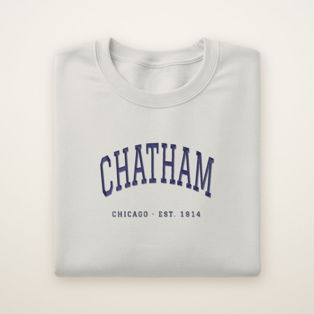 Chatham Chicago Embroidered Crewneck — Navy Thread on Ash