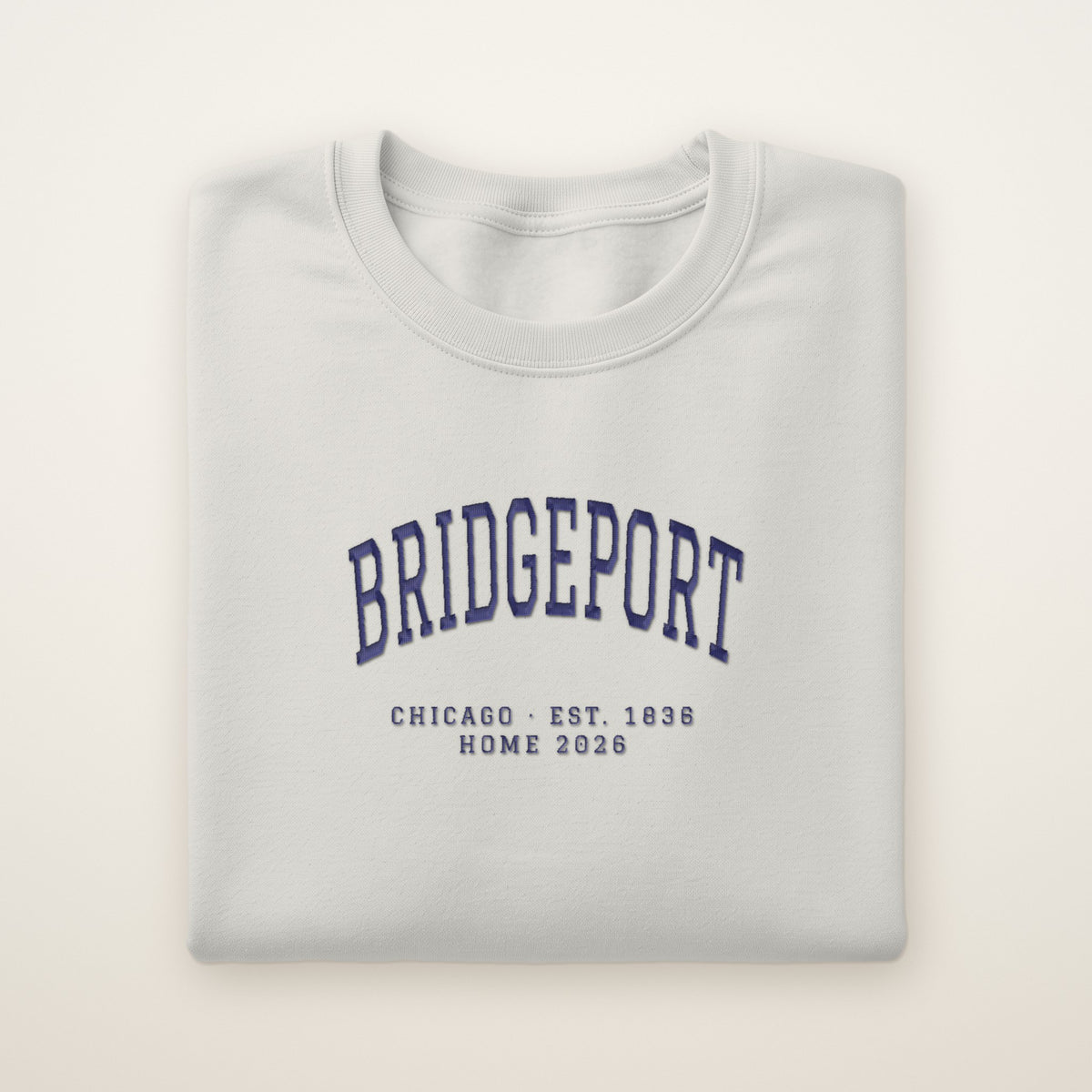 Bridgeport Chicago Home 2026 Embroidered Crewneck — Navy Thread on Ash