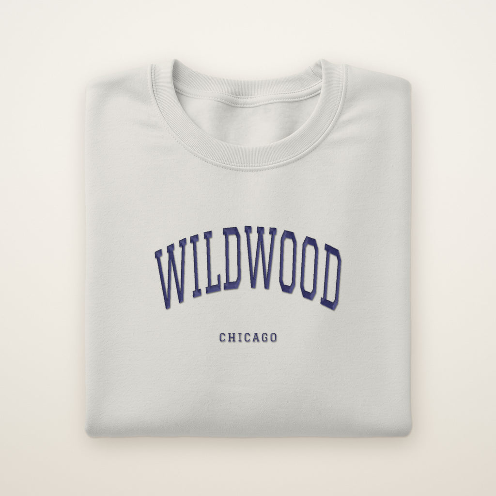 Wildwood Chicago Embroidered Crewneck — Navy Thread on Ash