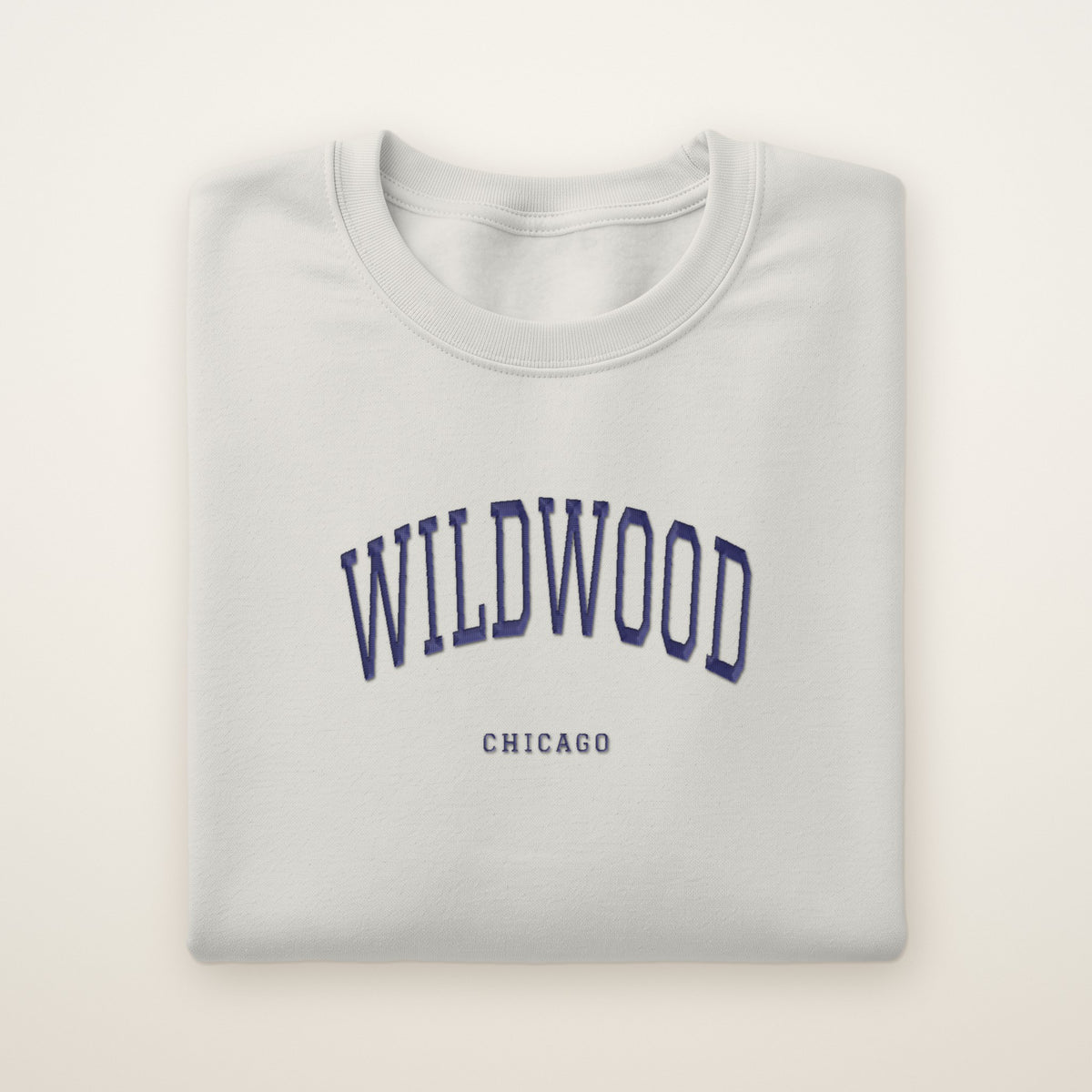Wildwood Chicago Embroidered Crewneck — Navy Thread on Ash
