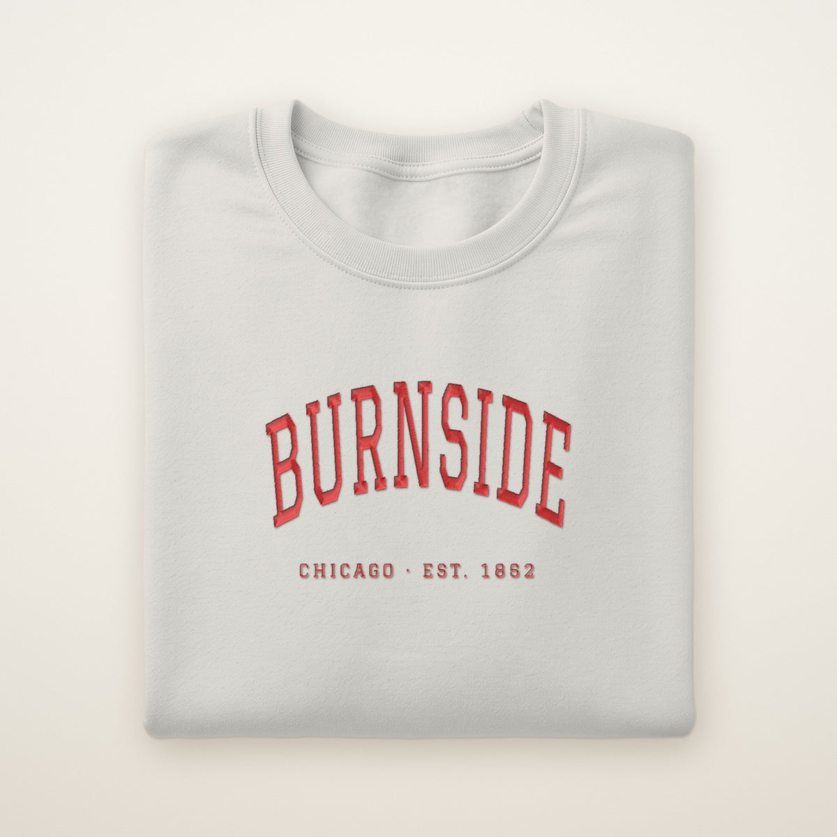 Burnside Chicago Embroidered Crewneck — Red Thread on Ash