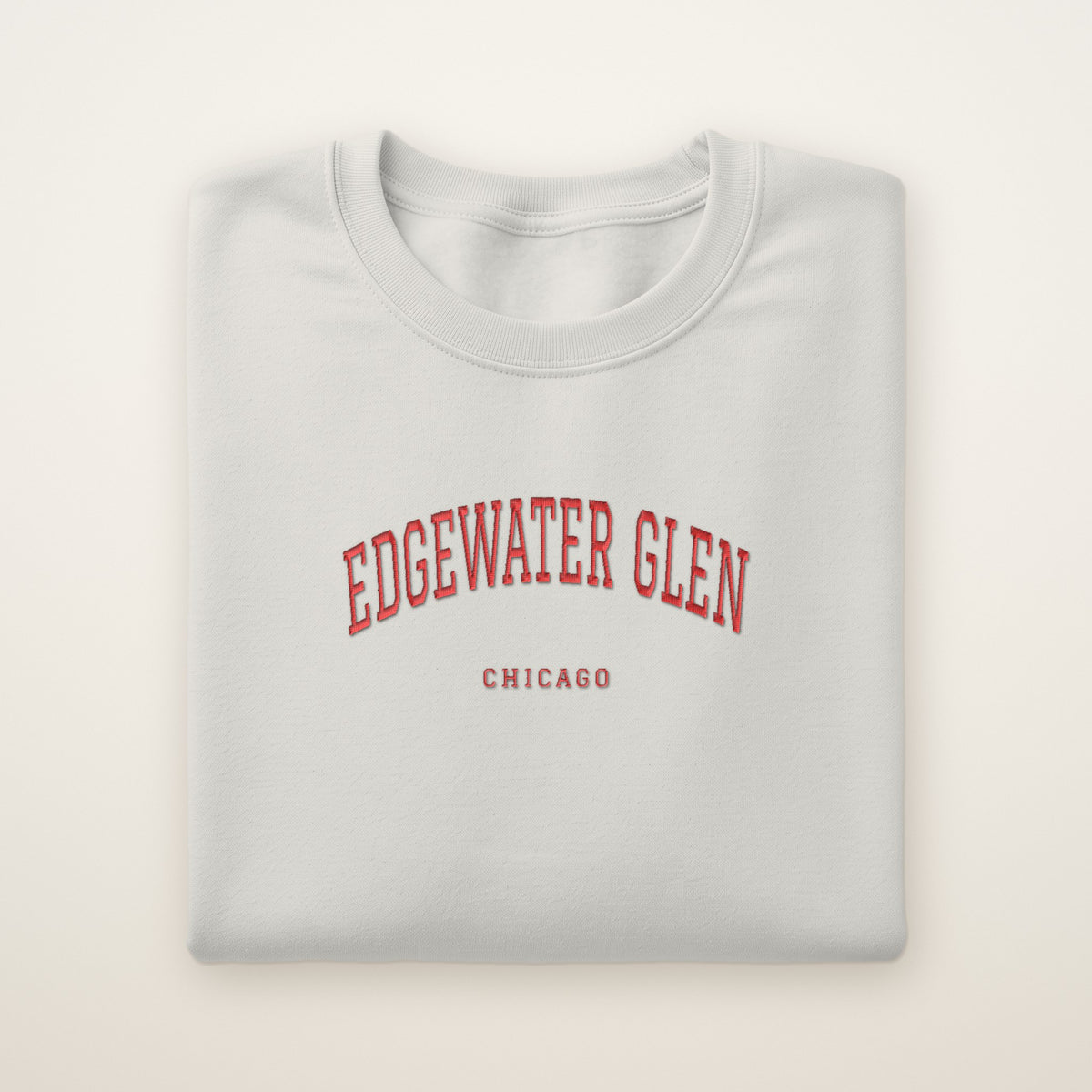 Edgewater Glen Chicago Embroidered Crewneck — Red Thread on Ash