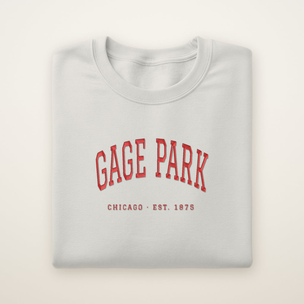 Gage Park Chicago Embroidered Crewneck — Red Thread on Ash