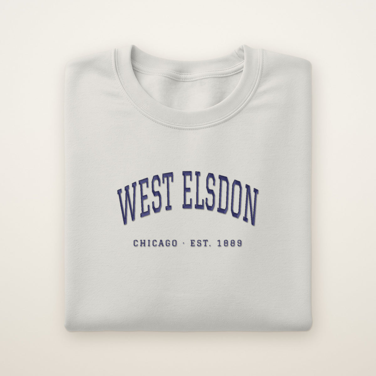 West Elsdon Chicago Embroidered Crewneck — Navy Thread on Ash