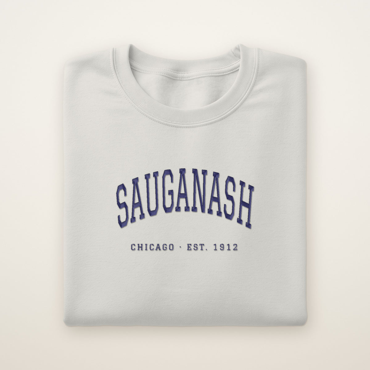 Sauganash Chicago Embroidered Crewneck — Navy Thread on Ash