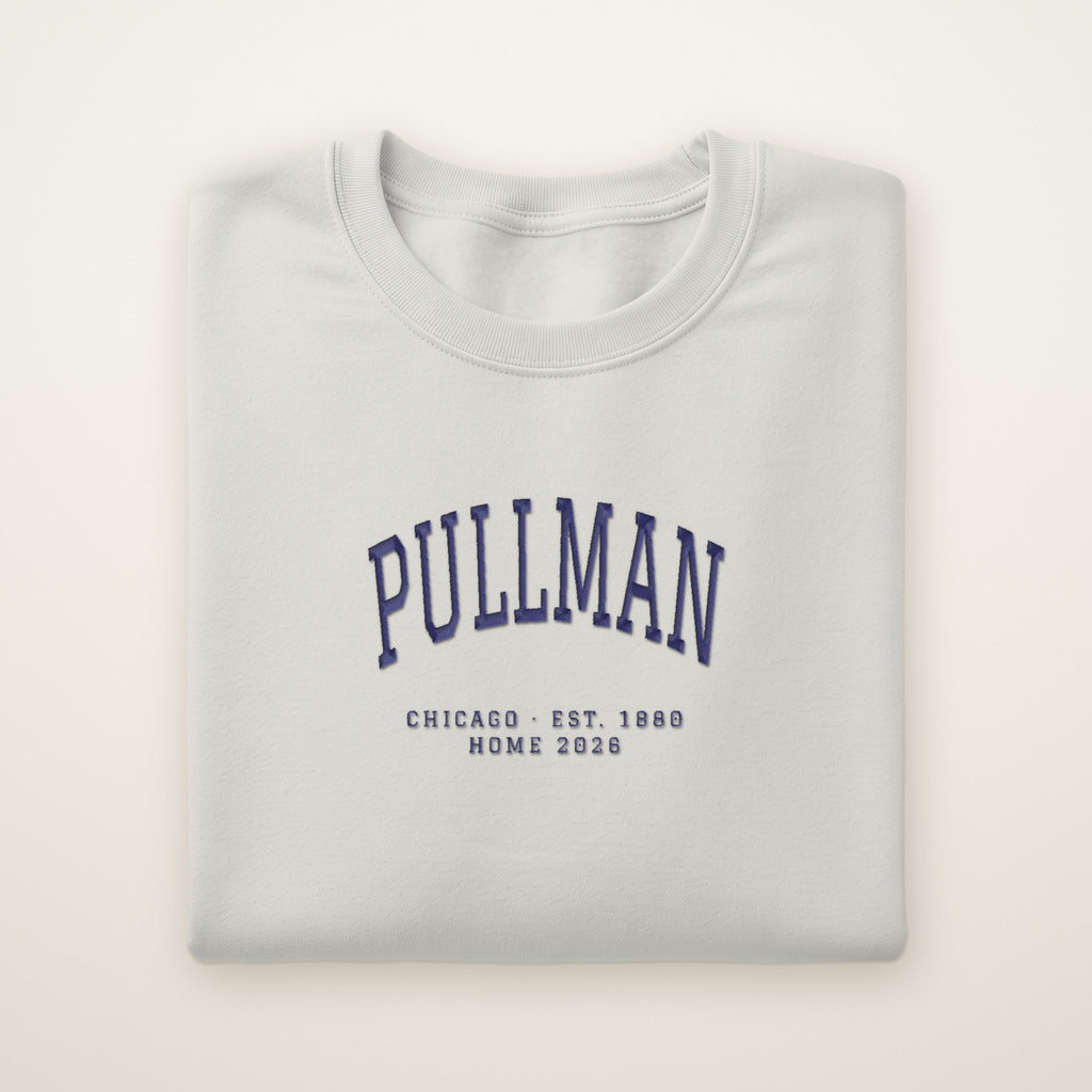 Pullman Chicago Home 2026 Embroidered Crewneck — Navy Thread on Ash
