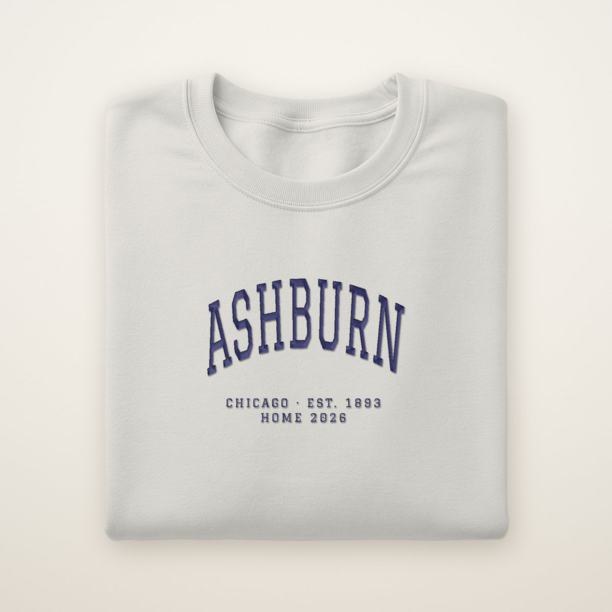 Ashburn Chicago Home 2026 Embroidered Crewneck — Navy Thread on Ash