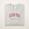 Edison Park Chicago Embroidered Crewneck — Red Thread on Ash