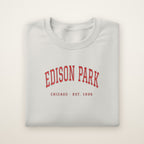 Edison Park Chicago Embroidered Crewneck — Red Thread on Ash