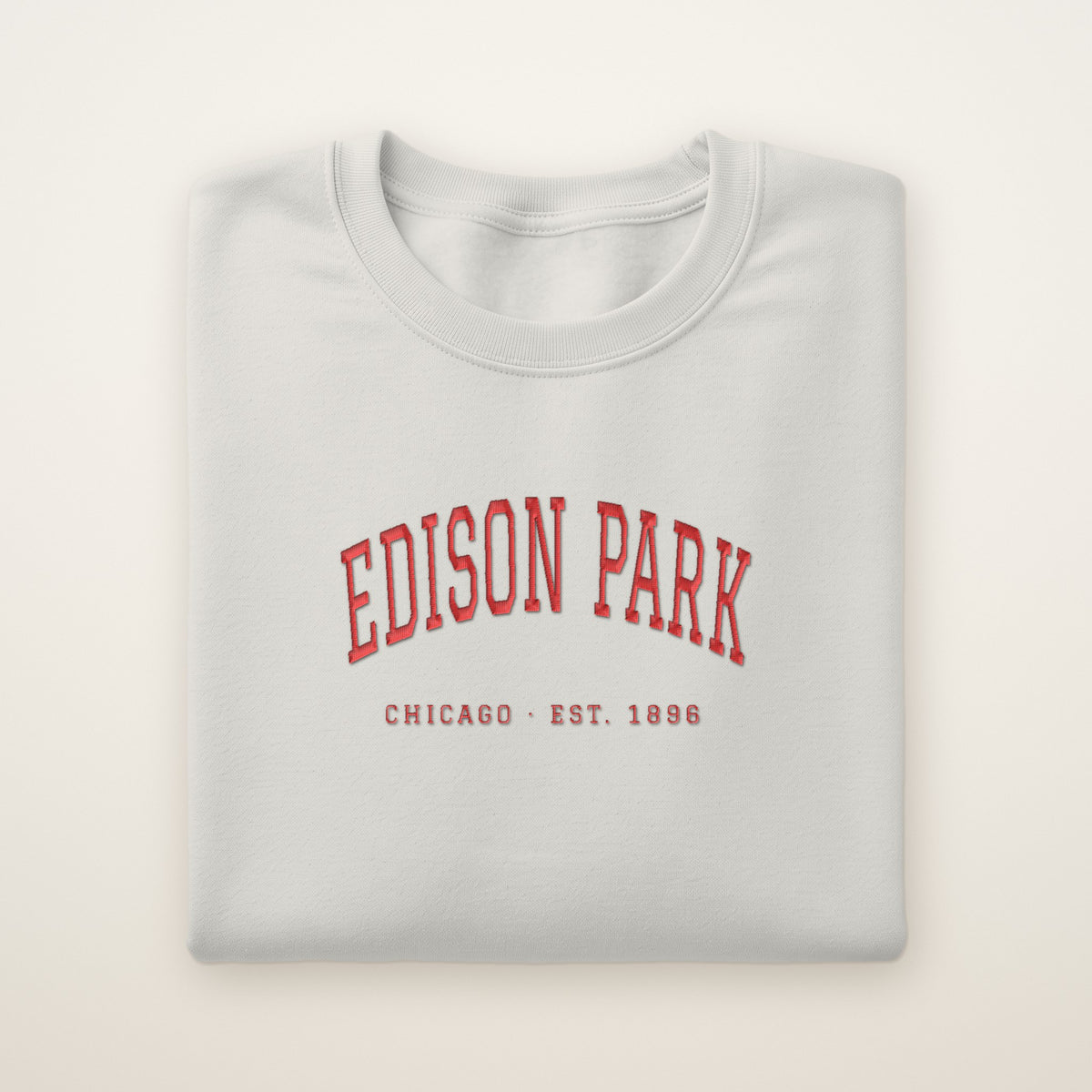 Edison Park Chicago Embroidered Crewneck — Red Thread on Ash