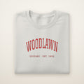 Woodlawn Chicago Embroidered Crewneck — Red Thread on Ash