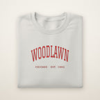 Woodlawn Chicago Embroidered Crewneck — Red Thread on Ash