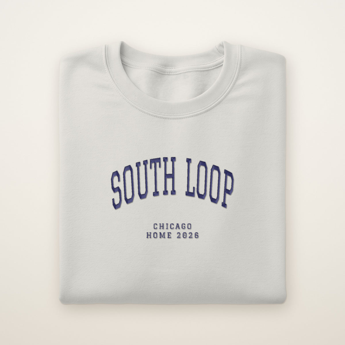 South Loop Chicago Home 2026 Embroidered Crewneck — Navy Thread on Ash
