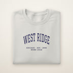 West Ridge Chicago Home 2026 Embroidered Crewneck — Navy Thread on Ash