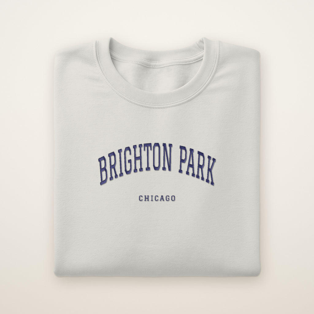 Brighton Park Chicago Embroidered Crewneck — Navy Thread on Ash