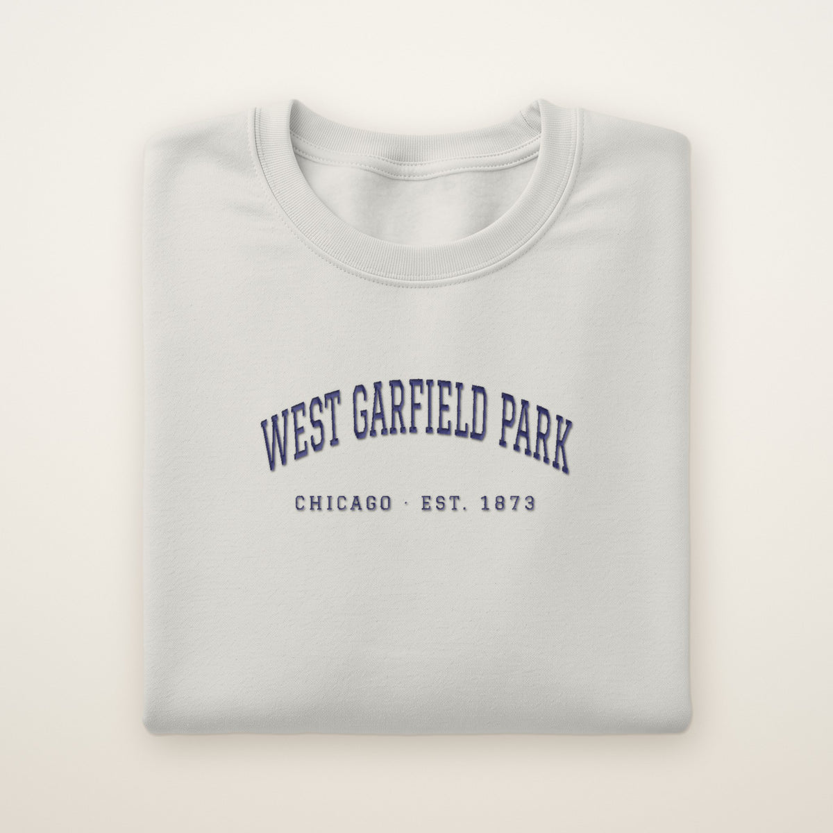West Garfield Park Chicago Embroidered Crewneck — Navy Thread on Ash