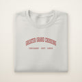 Greater Grand Crossing Chicago Embroidered Crewneck — Red Thread on Ash