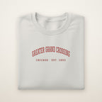 Greater Grand Crossing Chicago Embroidered Crewneck — Red Thread on Ash