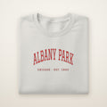 Albany Park Chicago Embroidered Crewneck — Red Thread on Ash