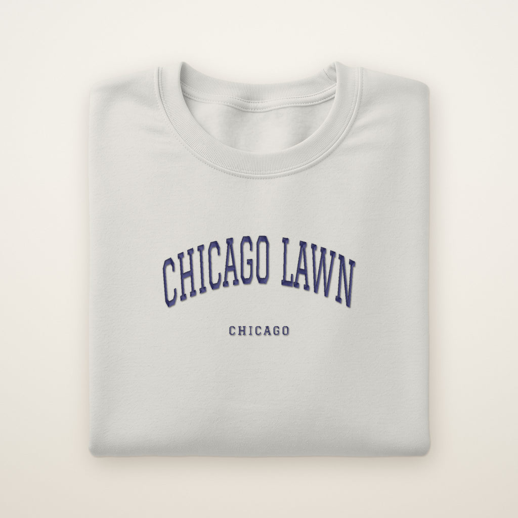Chicago Lawn Chicago Embroidered Crewneck — Navy Thread on Ash