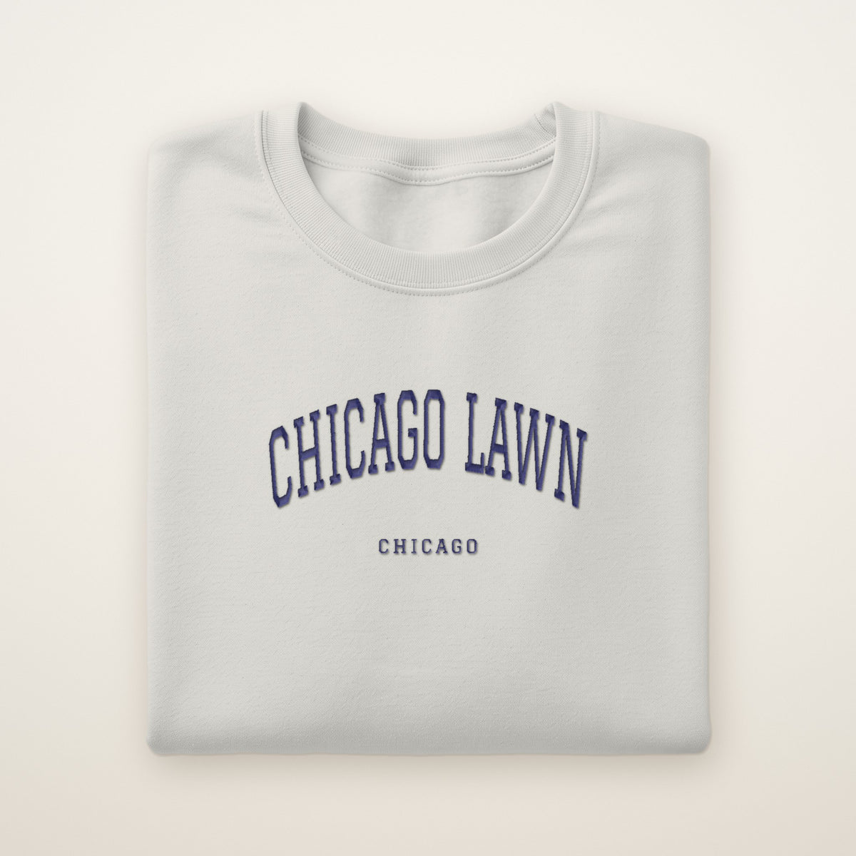 Chicago Lawn Chicago Embroidered Crewneck — Navy Thread on Ash
