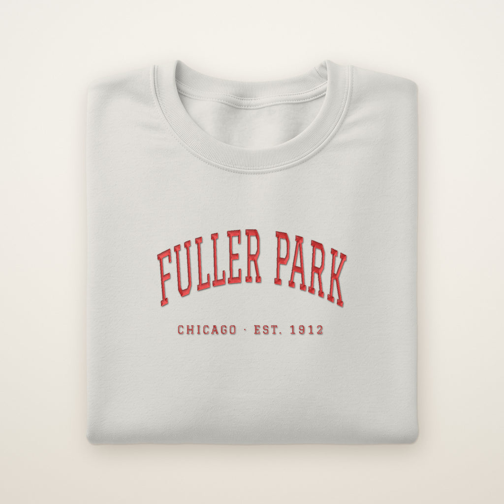 Fuller Park Chicago Embroidered Crewneck — Red Thread on Ash