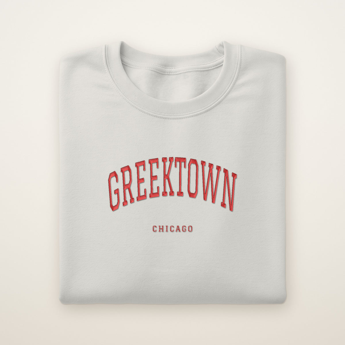 Greektown Chicago Embroidered Crewneck — Red Thread on Ash