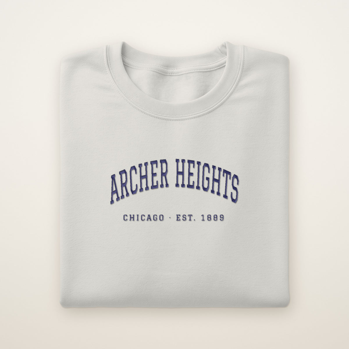 Archer Heights Chicago Embroidered Crewneck — Navy Thread on Ash