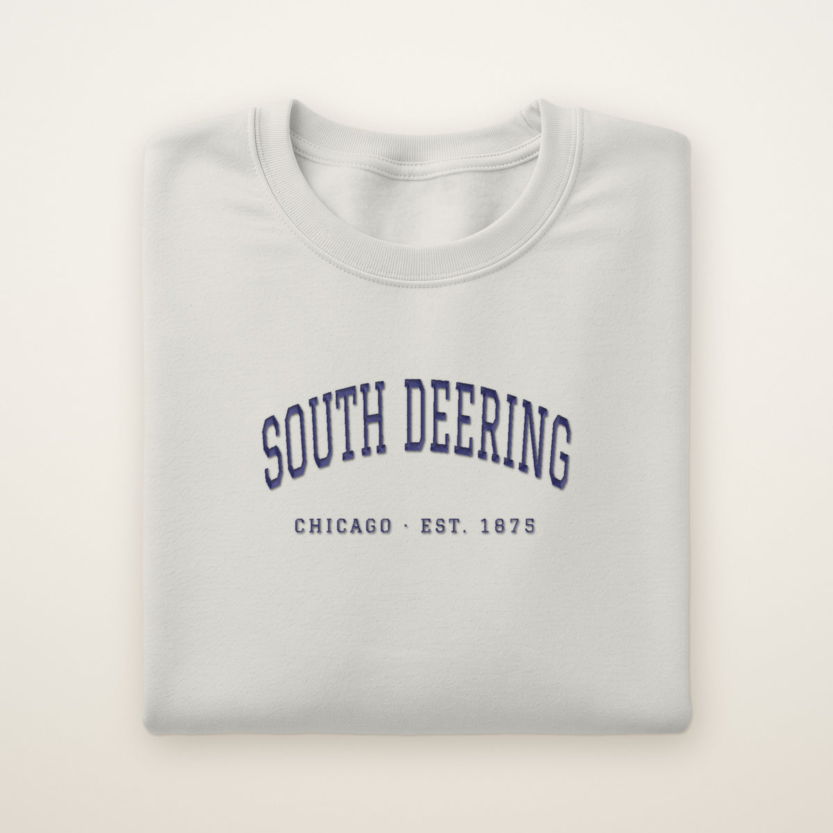 South Deering Chicago Embroidered Crewneck — Navy Thread on Ash
