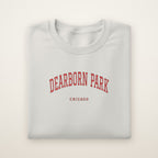 Dearborn Park Chicago Embroidered Crewneck — Red Thread on Ash