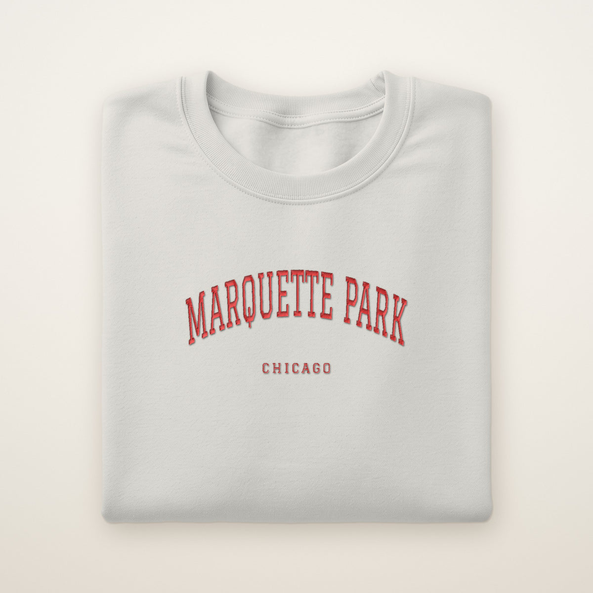 Marquette Park Chicago Embroidered Crewneck — Red Thread on Ash