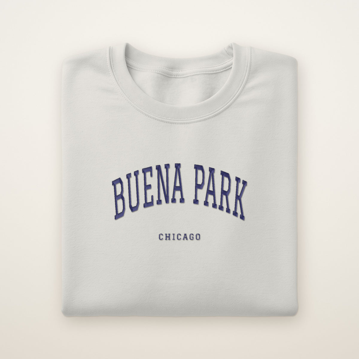 Buena Park Chicago Embroidered Crewneck — Navy Thread on Ash