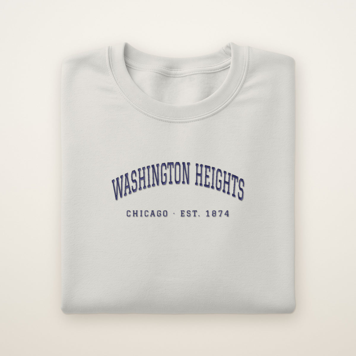 Washington Heights Chicago Embroidered Crewneck — Navy Thread on Ash