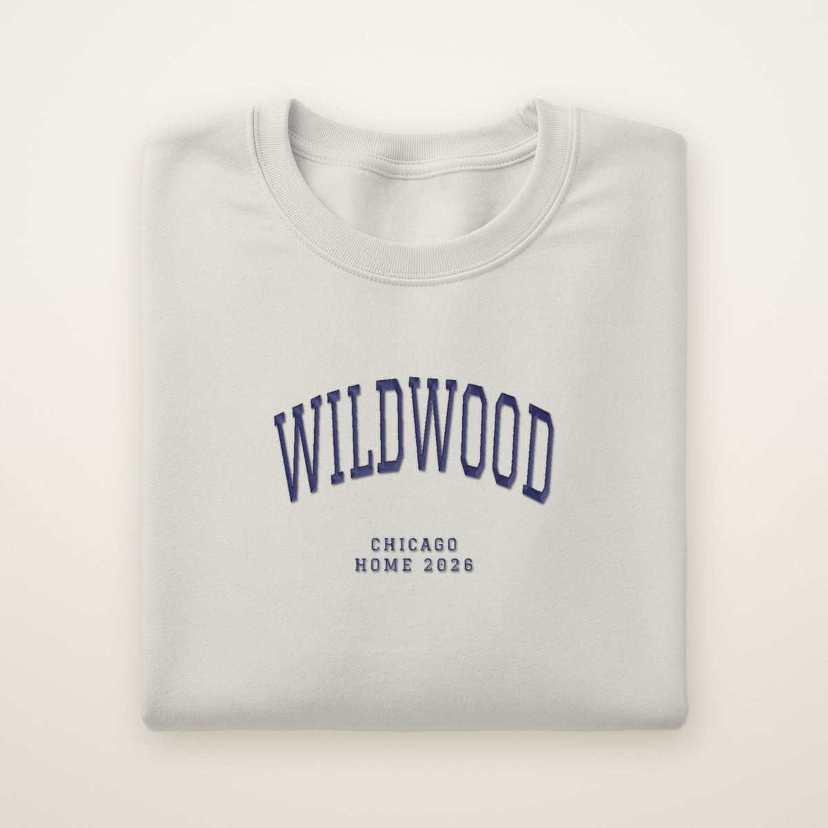 Wildwood Chicago Home 2026 Embroidered Crewneck — Navy Thread on Ash