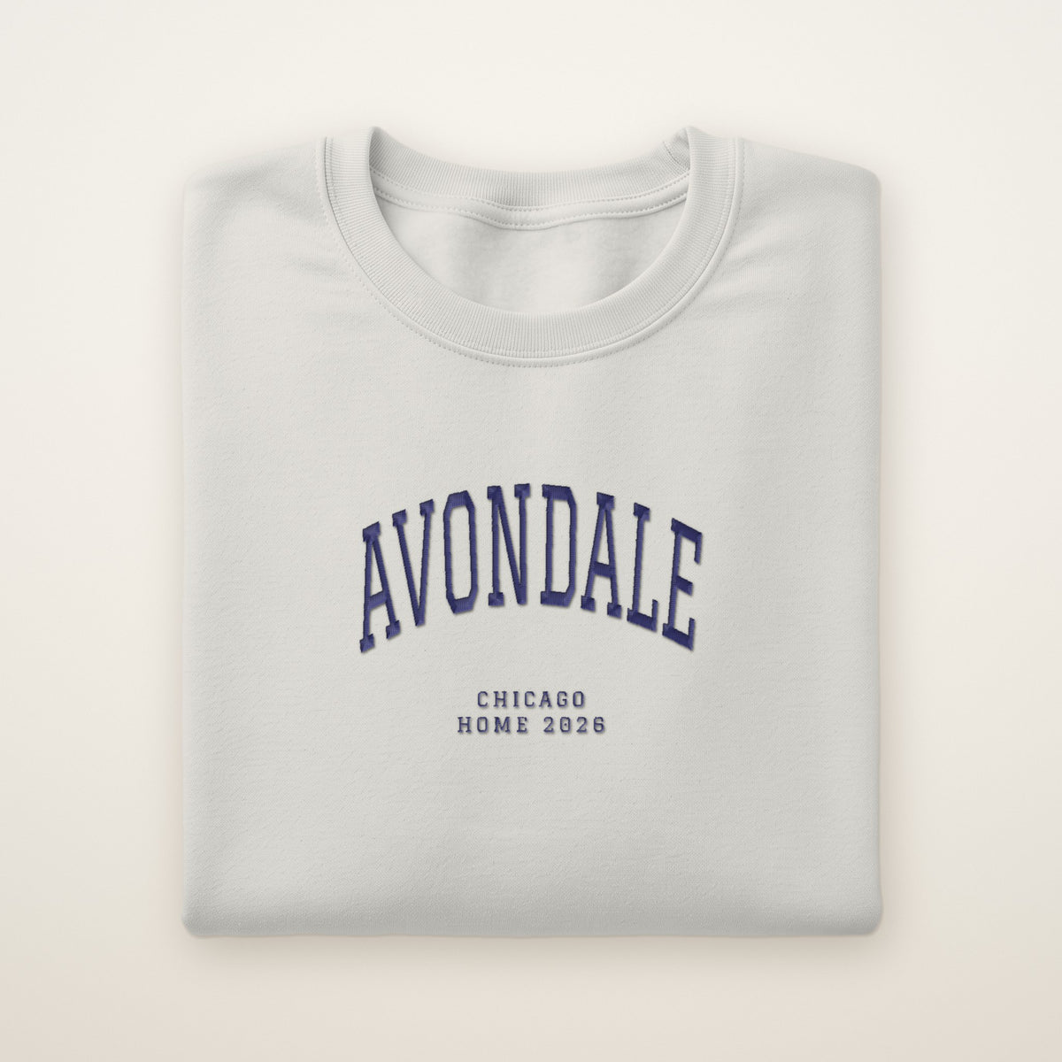 Avondale Chicago Home 2026 Embroidered Crewneck — Navy Thread on Ash