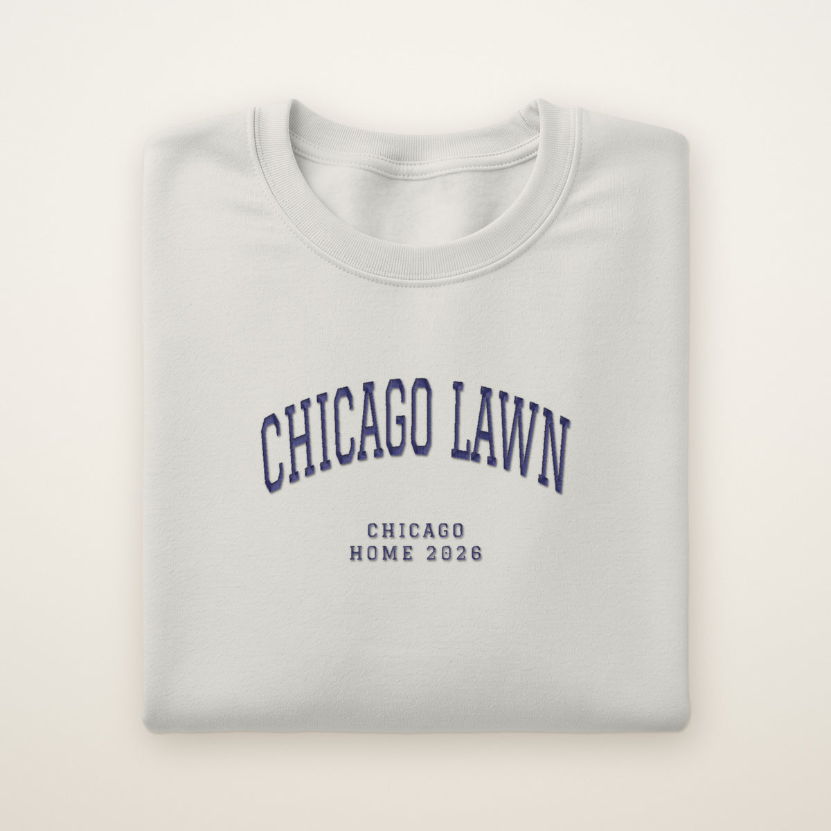 Chicago Lawn Chicago Home 2026 Embroidered Crewneck — Navy Thread on Ash