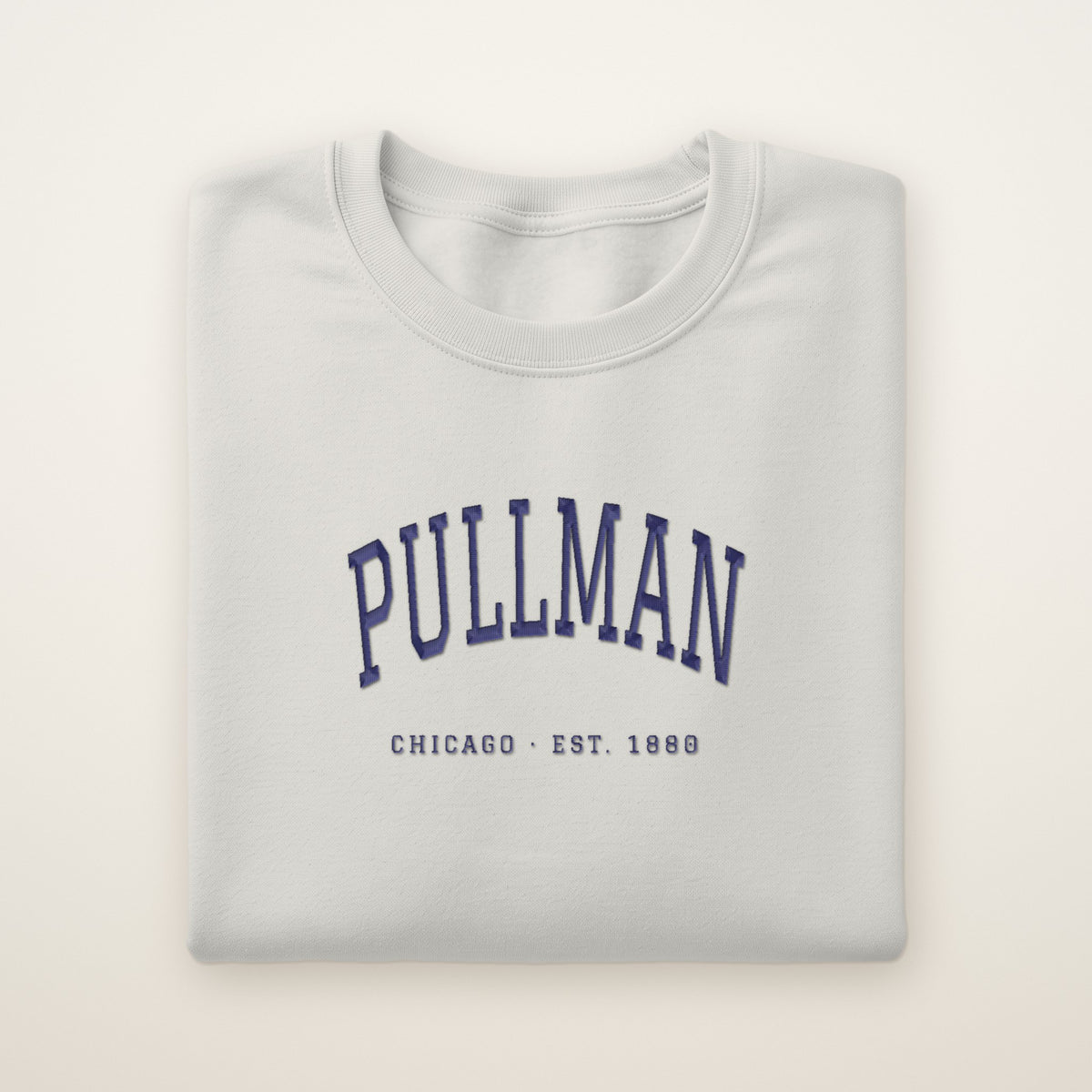 Pullman Chicago Embroidered Crewneck — Navy Thread on Ash
