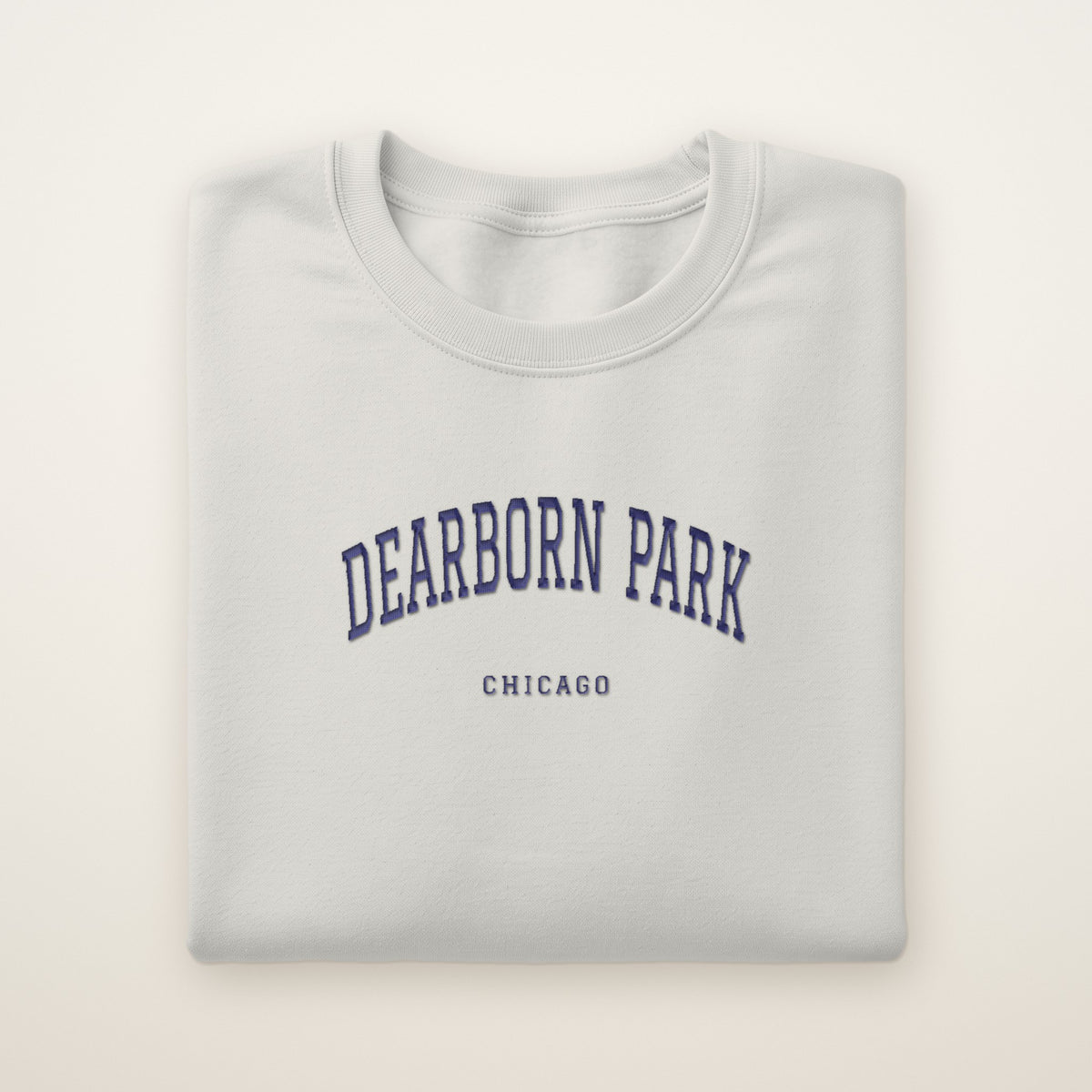 Dearborn Park Chicago Embroidered Crewneck — Navy Thread on Ash