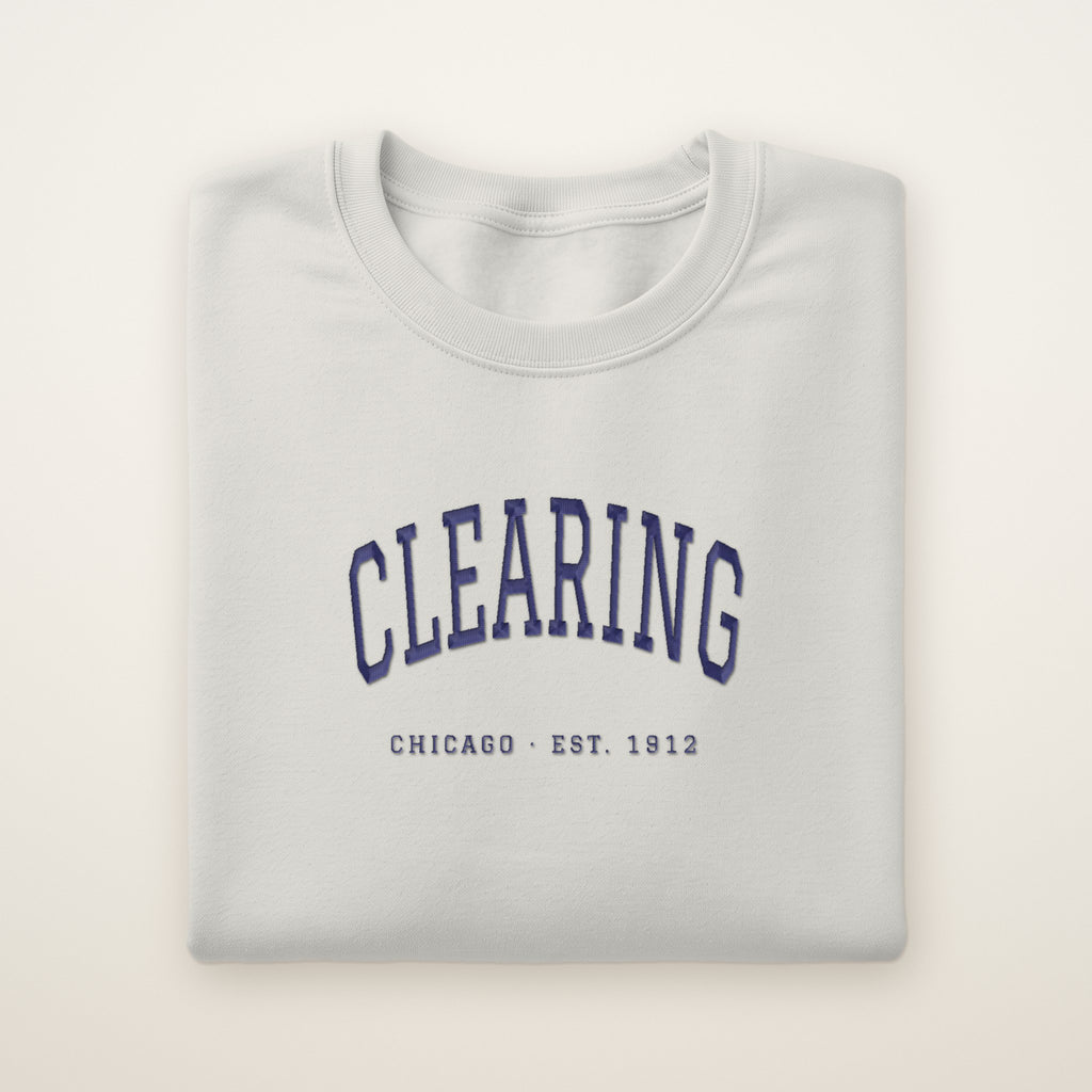 Clearing Chicago Embroidered Crewneck — Navy Thread on Ash