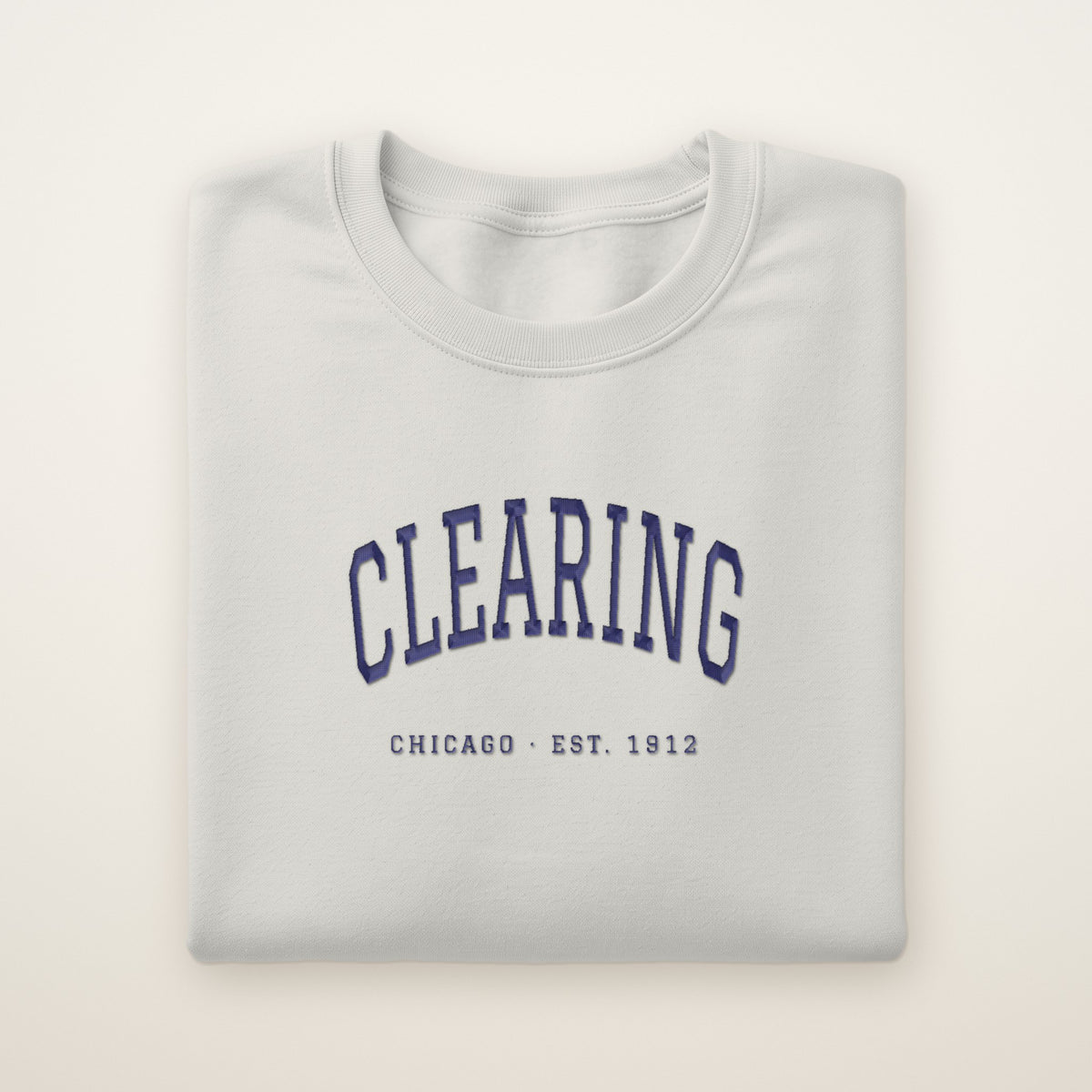 Clearing Chicago Embroidered Crewneck — Navy Thread on Ash