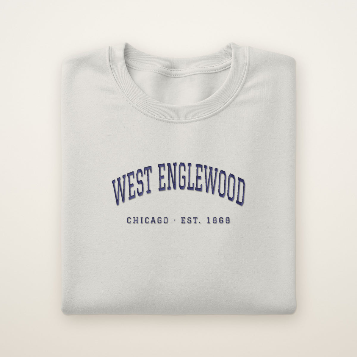 West Englewood Chicago Embroidered Crewneck — Navy Thread on Ash
