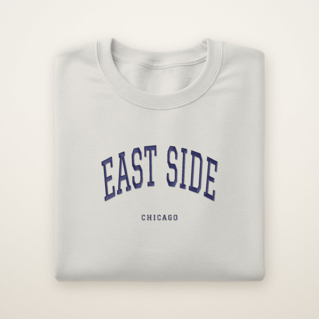 East Side Chicago Embroidered Crewneck — Navy Thread on Ash