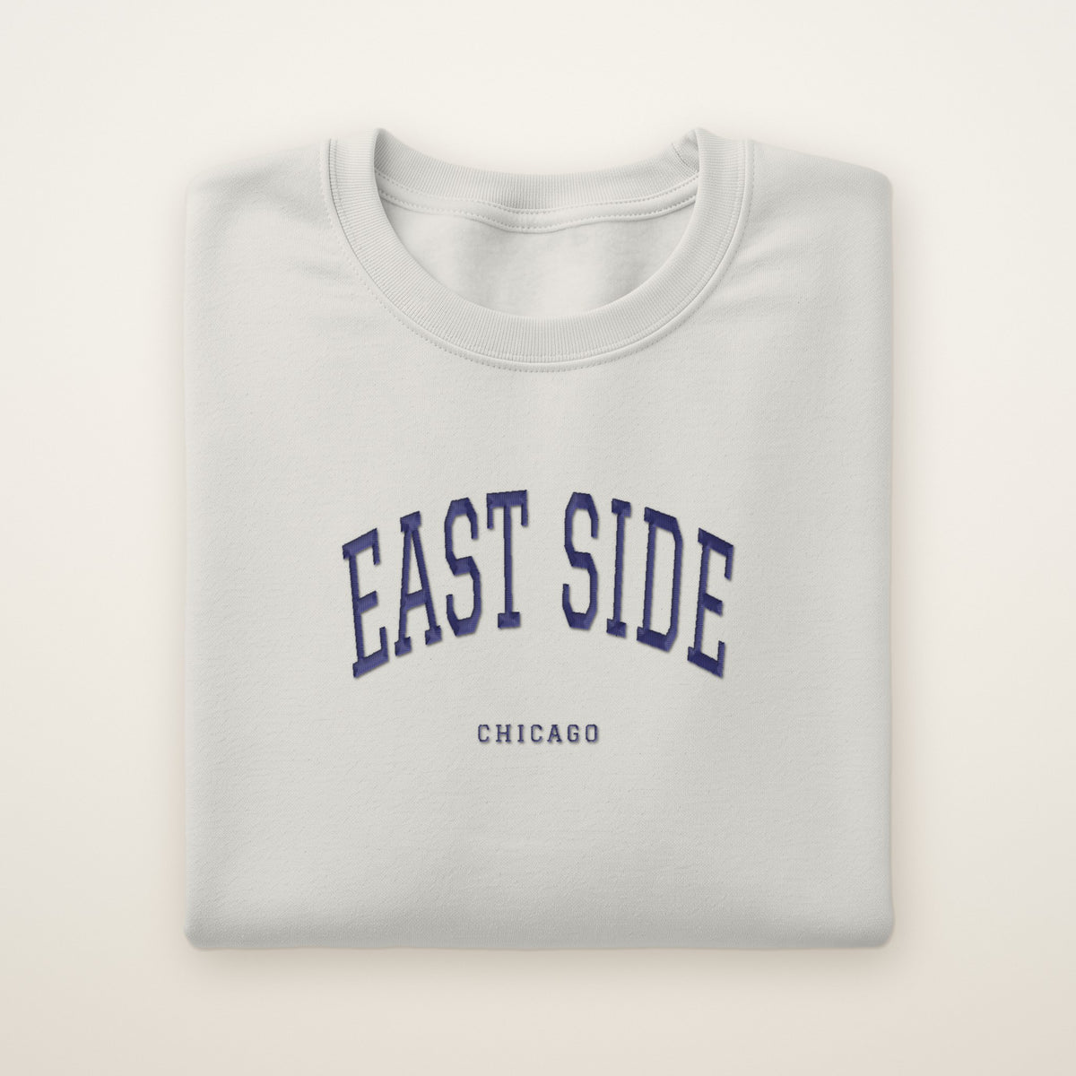East Side Chicago Embroidered Crewneck — Navy Thread on Ash