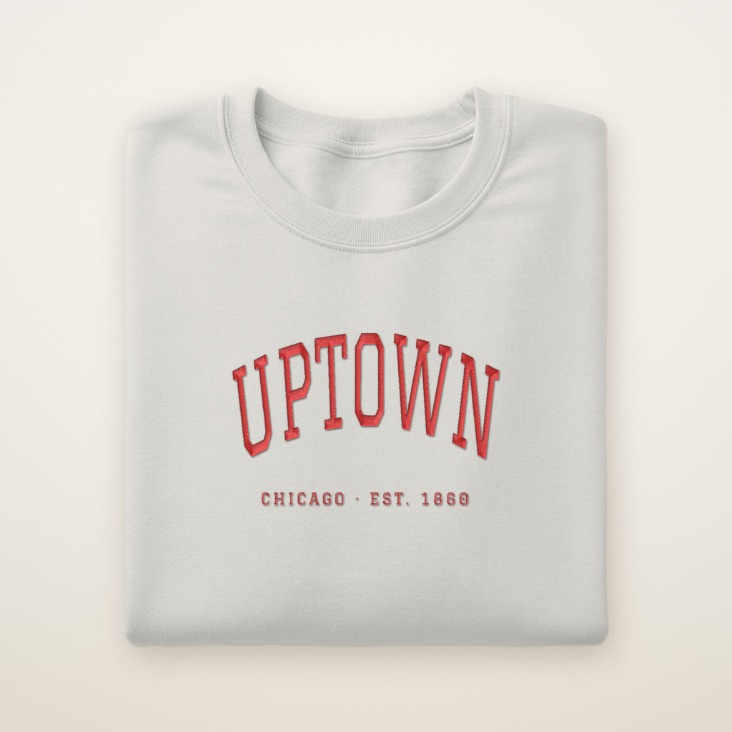 Uptown Chicago Embroidered Crewneck — Red Thread on Ash