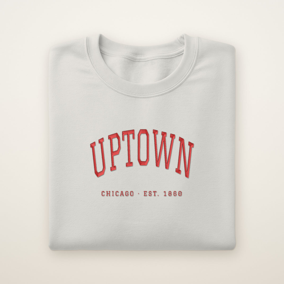Uptown Chicago Embroidered Crewneck — Red Thread on Ash