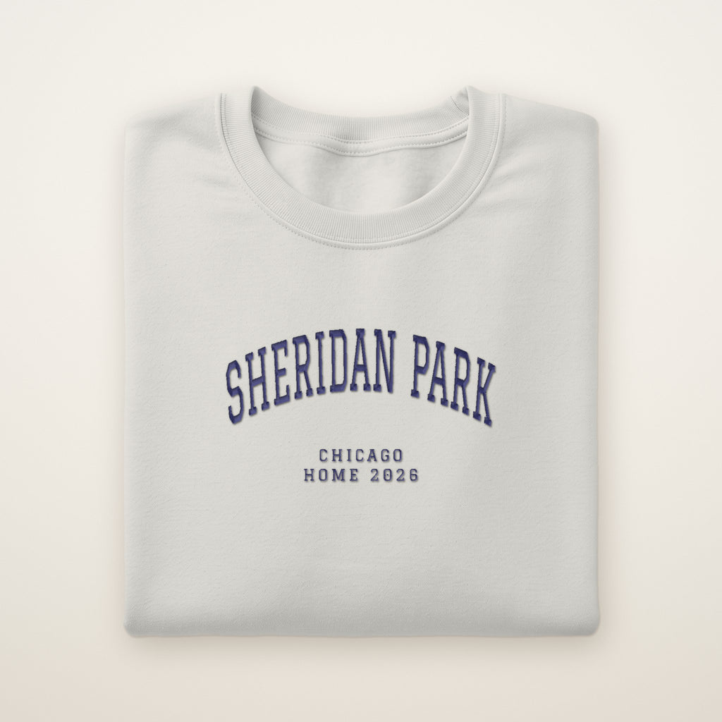 Sheridan Park Chicago Home 2026 Embroidered Crewneck — Navy Thread on Ash