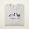 Morgan Park Chicago Embroidered Crewneck — Navy Thread on Ash